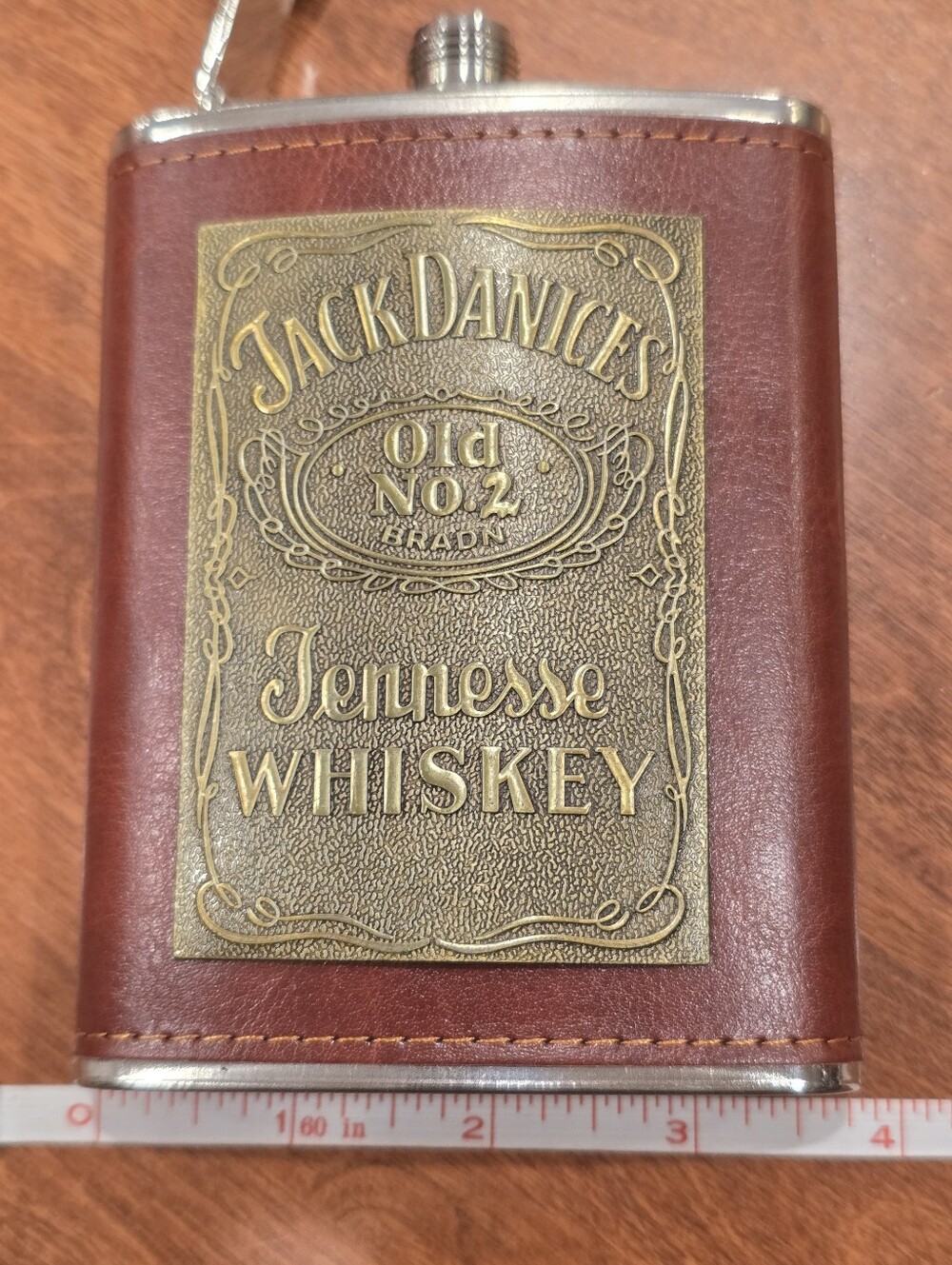 Jack Daniels Hip Flask Cognac Leather Over Stainless 8oz New - Picture 7 of 8